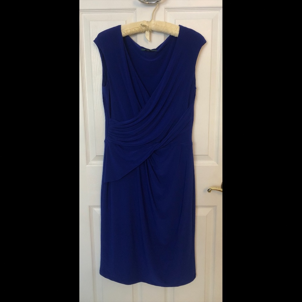 Ralph Lauren V-neck Slim Fitting Cobalt Blue Dress — Size 10 (NEVER WORN!!!)